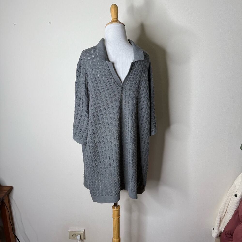 Abercrombie Gray Textured Johnny Collar Polo Sweater - Picture 4 of 5